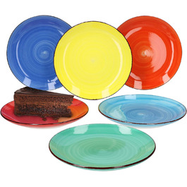 Набір з 6 десертних тарілок різнокольоровий I Міцний набір посуду з кераміки на 6 персон I Ретро-дизайн - барвистий посуд у 6 чудових кольорах I Тарілка для сніданку кольорова ø 19,5 см 6 предметів