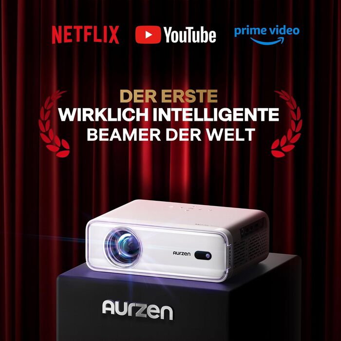 Aurzen Eazze D1 Smart Beamer: 4K проєктор для домашнього кіно з підтримкою 4K, Full HD 1080P, Netflix, Dolby Audio, автофокусом, корекцією трапеції, Wi-Fi, Bluetooth, білий