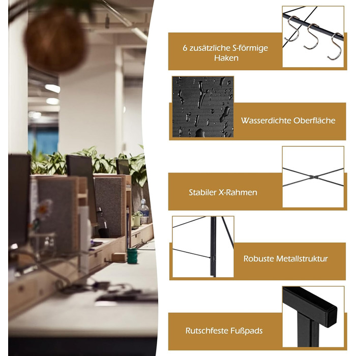 Складаний стіл COSTWAY, розкладний стіл 100 x 50 см з 6 гачками та металевим каркасом, компактний комп'ютерний стіл Промисловий робочий стіл для домашнього офісу, вантажопідйомність 115 кг (чорний)
