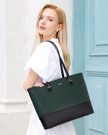 LOVEVOOK Сумка-шоппер для жінок, велика шкіряна сумка, набір 3 шт. (C темно-зелений, чорний)