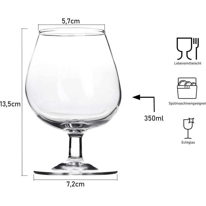 Набір з 4 келихів для коньяку та бренді | 350 мл | Скляний набір для коньяку, бренді, коктейлів | Для дому, ресторанів та вечірок | Можна мити в посудомийній машині