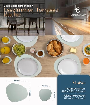 Набори серветок на стіл, 4 шт. – Екологічні, стабільні та неслизькі – Шкіра з переробленої шкіри преміум-якості, Made in Germany (Сучасний стиль), сірі