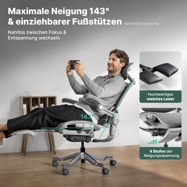 Офісний стіл HINOMI H2 Pro з ергономічною підтримкою попереку, регульованою підголівником та підлокітниками, до 150 кг, дихаюча сітка, поворотний крісло для дому та офісу, сірий