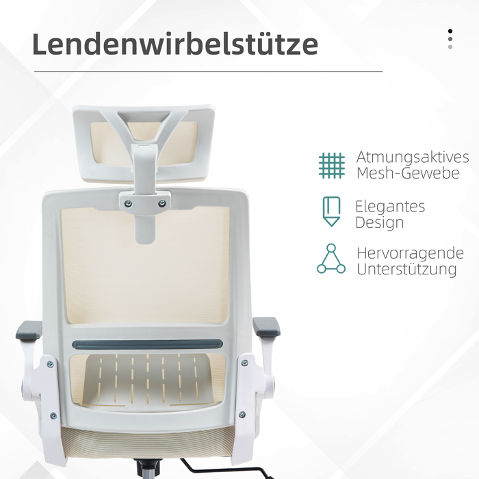 Офісне крісло з регулюванням висоти, з підголівником, бежевого кольору, 60 x 61 x 121,5 см