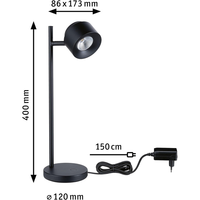 Світлодіодна настільна лампа Paulmann 79776 Puric Pane 3-Step-Dim вкл. настільну лампу з регулюванням яскравості 3 Вт чорний метал, пластик 2700 K (настільна лампа)