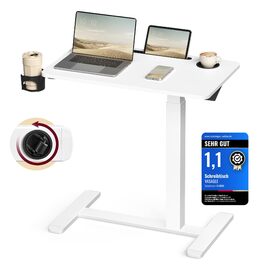 Столик приставний VASAGLE на колесах, мобільний, 70x40 см, регульована висота, 2 тримачі для напоїв, слот для телефону/планшету, білий (LSD600W01)