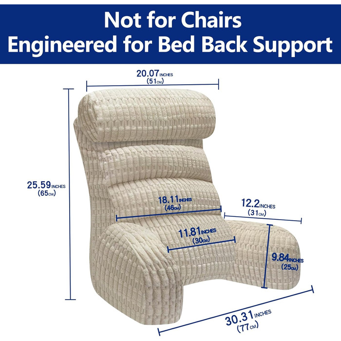 Тінунія Корінь для тіла з підголовником та подушкою для спини, для читання/роботи/перегляду/ігор/відпочинку (Бежевий)
