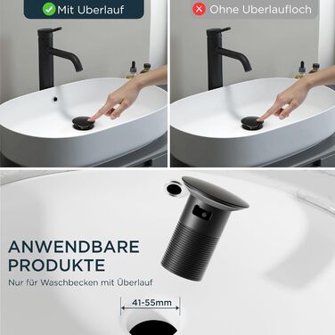 Змішувач для ванної кімнати FORIOUS з набором для зливу, чорний матовий, висота виливу 190 мм, однорідний змішувач для раковини