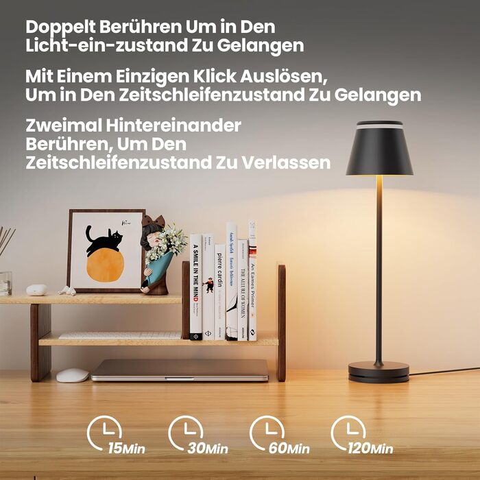 LED-лампа настільна бездротова Neoglint (2 шт) з бездротовою зарядкою та пультом ДУ, чорна