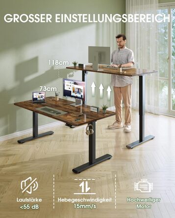 Електричний регульований стіл Flamaker з пам'яттю, ігрова модель, 160 x 60 см (Бежевий+Білий, Вінтажний Коричневий)