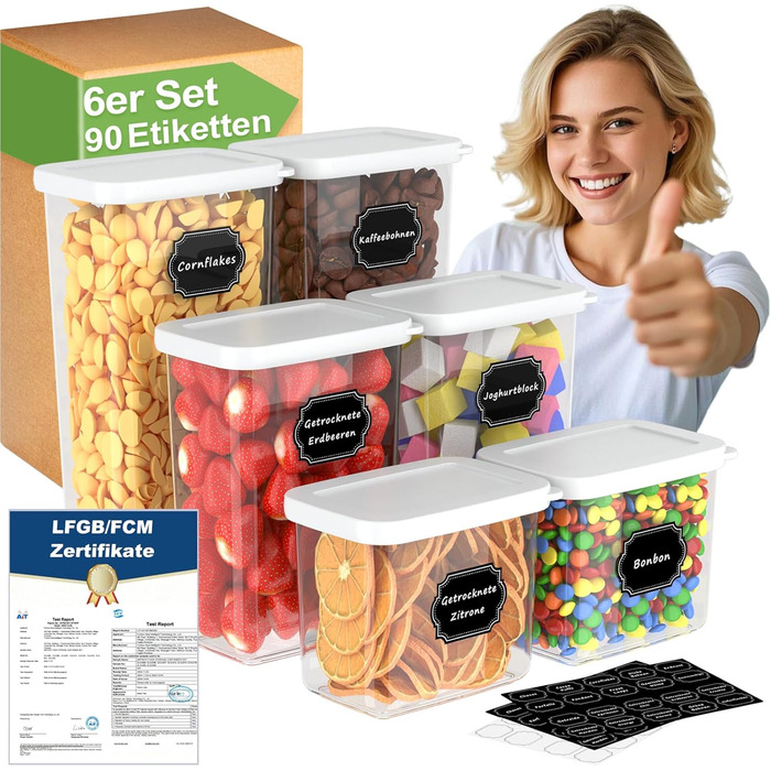 Герметичні контейнери для зберігання продуктів з кришкою, набір 6 шт (до 1,8л)