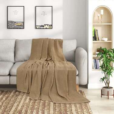 М'яке покривало WOLTU з ефектом вафлі, легке покривало для вітальні, покривало для дивана, стьобана ковдра для вітальні, спальні, Oeko-Tex, (220x240 см, для капучино)