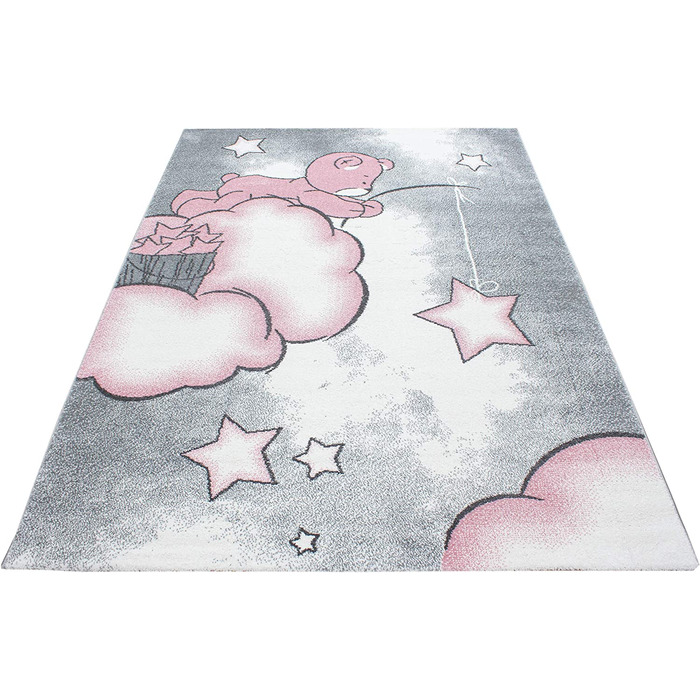 Дитячий килимок з коротким ворсом Ведмеді Хмари Дизайн Дитяча кімната Ігрова кімната 11 мм Висота ворсу М'яка прямокутна Кругла доріжка Рожева, Розмір 120 см Кругла 120 см Кругла Рожева