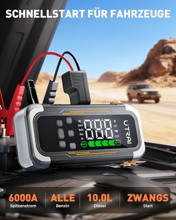 Powerbank Starthilfe UTRAI з компресором та вентилятором для авто, 6000A, LED, PD 30W, для бензинових та дизельних двигунів (10L)