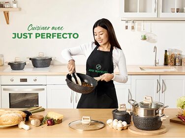 Набір кухонного посуду Just Perfecto 18 предметів з антипригарним покриттям, знімні ручки, для всіх типів плит (індукційні), без PFOA, чорний