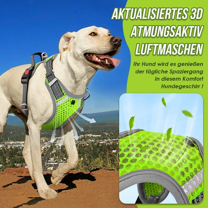 Шлейка для собак без натягу, дихаюча шлейка з повітряної сітки для маленьких, середніх і великих собак, захисний світловідбиваючий регульований жилет зі стабільною захисною ручкою, зелений, s зелений S
