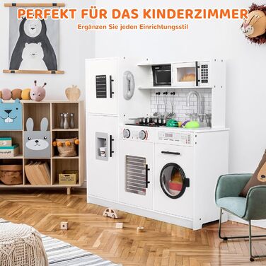 Дерев'яна дитяча кухня MAMIZO з підсвіткою та звуком, 82x80x25 см. Комплект іграшок для дітей від 3 років, біла