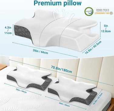 Ортопедична подушка Elviros з піною Memory Foam, ергономічна подушка для шиї, підтримка для спини та бокових сліпців (біла)