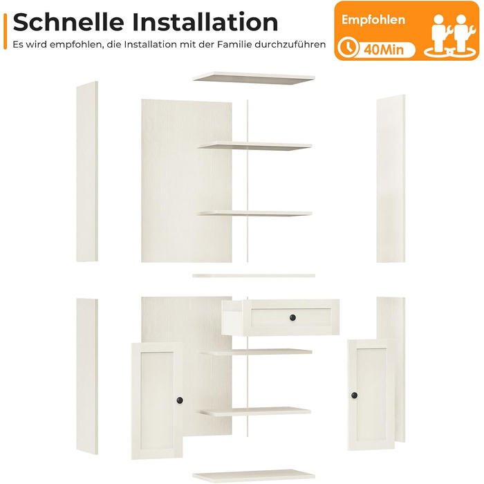 Стелаж Coleshome з дверцятами та шухлядами: 5 полиць, 48x24x164.2 см, білий