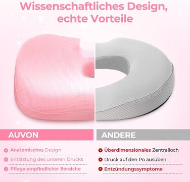 Ортопедична подушка для сидіння AUVON: комфорт при геморої, для офісу, авто, інвалідного візка. Зняття болю при ішіасі та вагітності (рожева)