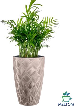 Квітчар MELTOM Blumenkübel XXL з винімним вкладишем, кругла форма, 3D ефект, декоративний (Taupe)