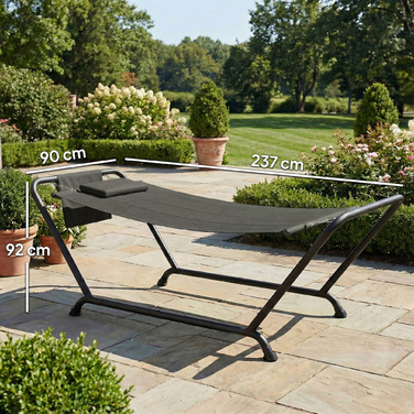 Гамак із металевим каркасом 237 x 90 см. Гамак для відпочинку з боковою кишенею та підголівником, міцний металевий каркас, витримує до 150 кг.