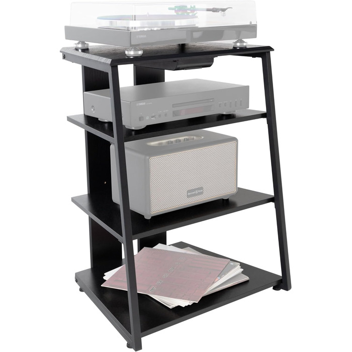 Регульована стійка Stagecaptain для Hi-Fi обладнання з 4 рівнями, чорне дерево, сталевий каркас, витримує до 50 кг