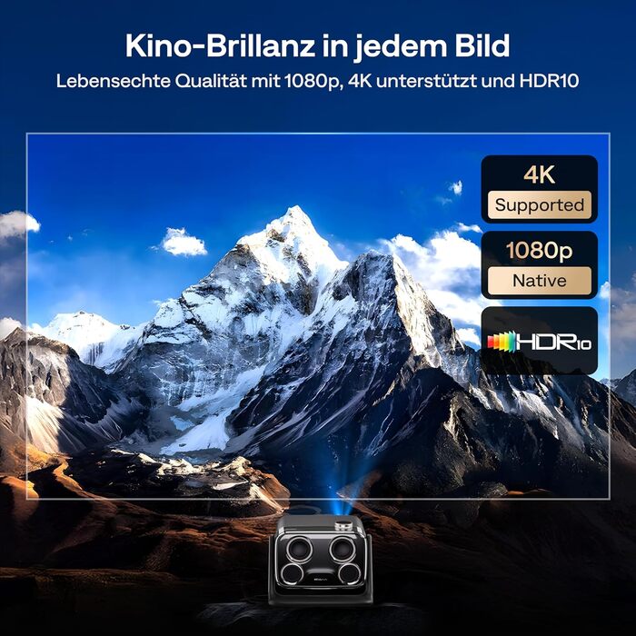 Проектор Aurzen Boom Mini 4-в-1 з Google TV, 4K, 20W Dolby Audio, Wi-Fi, Bluetooth, для дому та на вулицю, автоматичне фокусування, корекція трапецеїдальних спотворень, 500 ANSI люмен (Чорний)