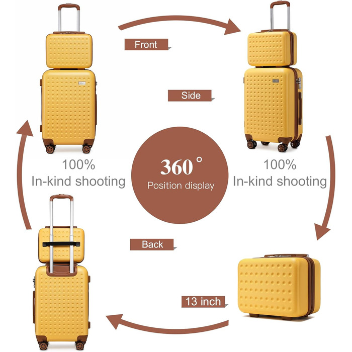 Валіза-тележка KONO з жорсткою оболонкою, 76x50x31 см, білий колір (з жовтим та косметичним набором)