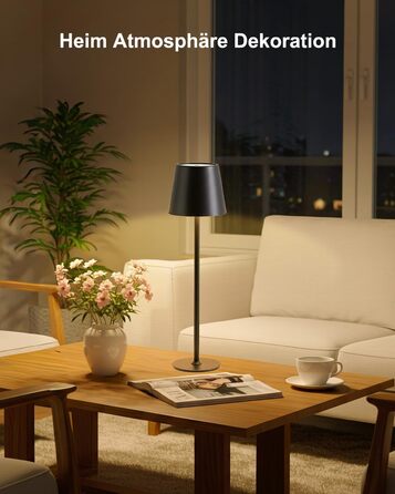 LED настільна лампа Bonsery (2 шт.) з акумулятором 5200mAh, регульована яскравість, 3 кольори світла, металева, вологостійка, 2 висоти (24/37,5 см), для дому, бару, кемпінгу, чорна