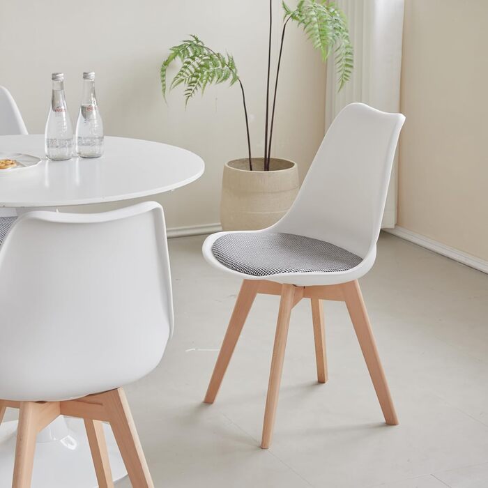 Стільці для їдальні в скандинавському стилі, ретро-дизайн, м'які, для кухні/офісу, з масивних букових ніжок (набір 6 шт., білий)