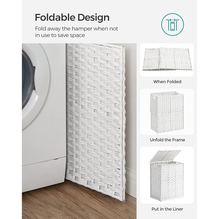 Кошик для білизни Songmics з кришкою, 90 л, з 6 мішечками, з плетеного ротанг, для ванної кімнати, 33 x 46 x 60 см