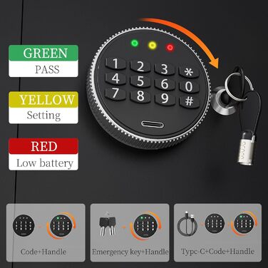 Міні-сейф WASJOYE для дому: компактний сейф з ключем та кодовим замком, 6.6L, для зберігання грошей, документів та цінностей