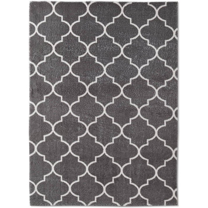 Дизайнерський килим Valetta з коротким ворсом для вітальні в скандинавському стилі бохо, що миється чорно-білий (темно-сірий антрацит, круглої форми 080 см)