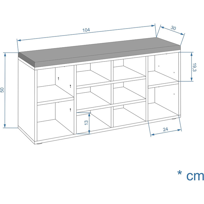 Лавка для взуття з сидінням - Полиця для взуття біла 80 x 50 x 30 см Тумба для взуття з лавкою Лавка для передпокою з місцем для зберігання Лавка для одягу Софія (104 x 50 x 30 см, Горіх Оббивка (сіра)