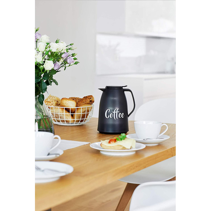 Термос Emsa Mambo Isolierkanne 1000 мл, білий, з чорною кавовою чашкою | Зберегає тепло 12 год, холод - 24 год | Quick Tip Verschluss