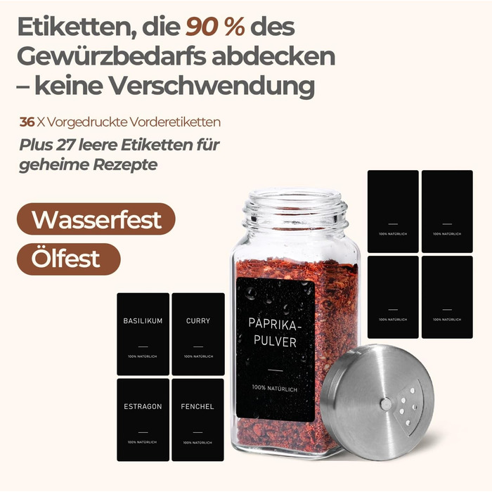 Набір банок для спецій ComSaf (24×120 мл) з мітками, дозатори, з нержавіючої сталі, органайзер