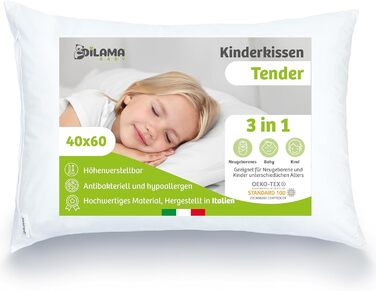 Дитяча подушка Dilamababy 40x60 см - ергономічна, з регульованою висотою, з волокнами, преміум-бавовна Percal, гіпоалергенна, антимікробова, для прання