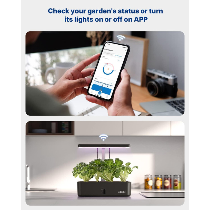 iDOO Гідропонна система для вирощування рослин, розумний сад, WiFi, з LED-лампою, вентилятором, таймером, для вирощування трав, 12 посадкових місць