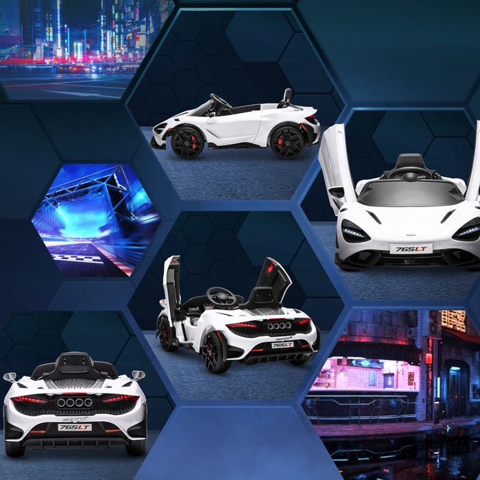 Електромобіль Kinder з дверима-крилами, з дистанційним керуванням, з плавним ходом та світлодіодним підсвічуванням, білий