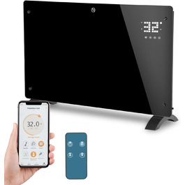 Скляний конвекторний обігрівач Daromigo 2000W з термостатом та WiFi, IP24, настінний, енергозберігаючий, чорний