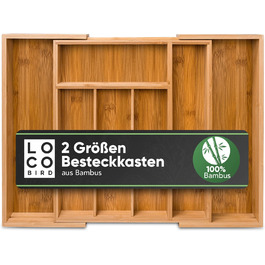Бамбуковий ящик для столових приладів Loco Bird-висувний до 5-7 відділень-29 x 33 см / 45,5 x 33 см-Вставка для столових приладів