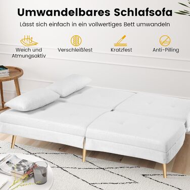 Диван-ліжко LUCKRACER 3-місний з функцією сну, обтягнутий штучним оксамитом (Teddy Velvet), білий. Ідеальний для вітальні та квартири.