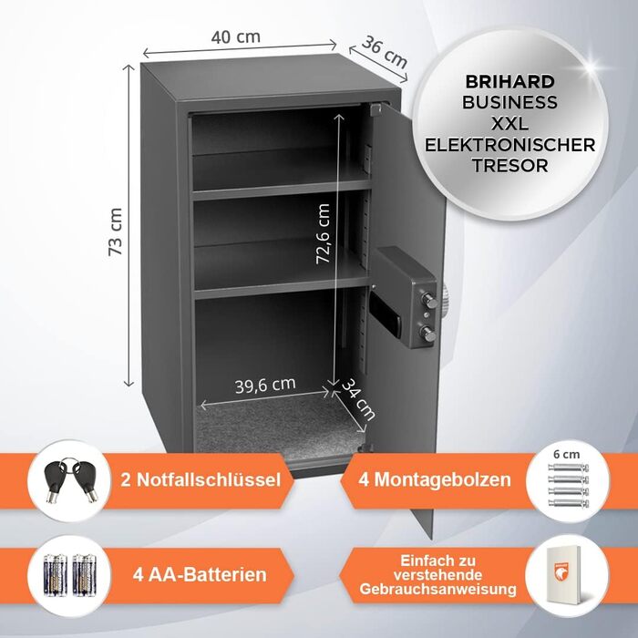 Сімейний сейф Brihard Electronic - 25x35x25см, цифровий кодовий замок, світлодіод, полиця (Business XXL)