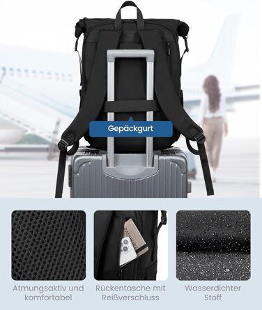 LOVEVOOK Рюкзак Rolltop, водонепроникний, 17 дюймів, для ноутбука, чорний. Ідеально для подорожей, університету, школи та велосипеда.