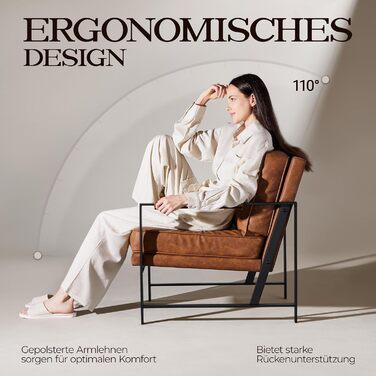 Крісло-реклакс Yaheetech з металевим каркасом та штучною шкірою, світло-коричневе