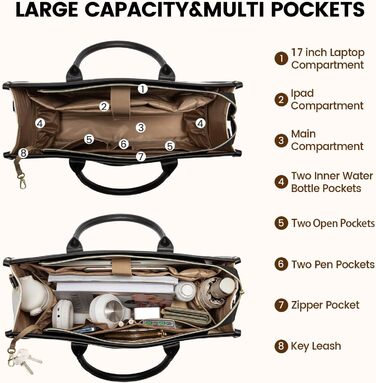 Сумка для ноутбука LOVEVOOK, 17 дюймів, чорно-бежева: водонепроникна, для роботи, навчання, офісу, універсітету, з відділенням для ноутбука