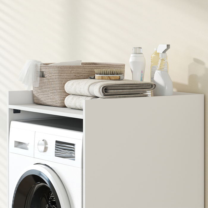 Шафа для ванної кімнати з нішею та відкритою полицею, тумба під раковину для ванної кімнати, для невеликих приміщень, 64 x 60 x 97,5 см, Білий