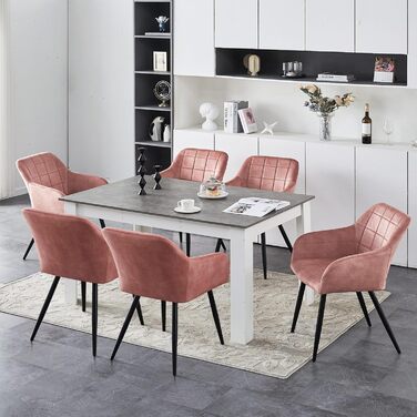 CLIPOP Комплект стільців для їдальні з підлокітниками, м'яке крісло, оббивка з штучної шкіри, для кухні, вітальні (6 шт., оксамит персиково-рожевий)