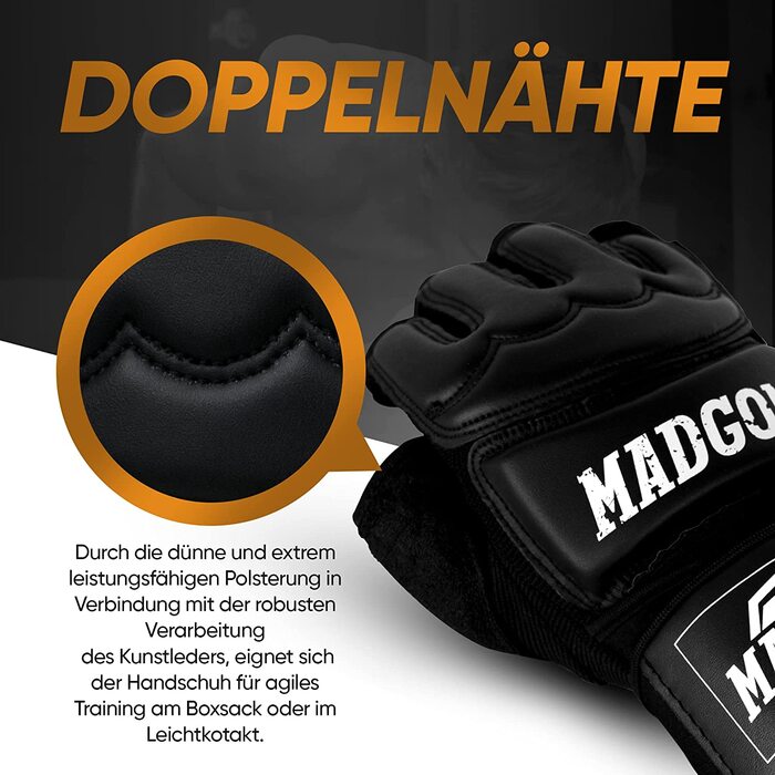 Рукавички MADGON MMA професійні-професійна якість-високоякісна конструкція-Бокс, тренування, мішок з піском, боксерська груша, вільний бій, боротьба, Бойові мистецтва-боксерські рукавички чорний / білий L